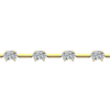 A close-up side view of a 14K yellow gold tennis bracelet, showing the line of square-cut diamonds and their setting.