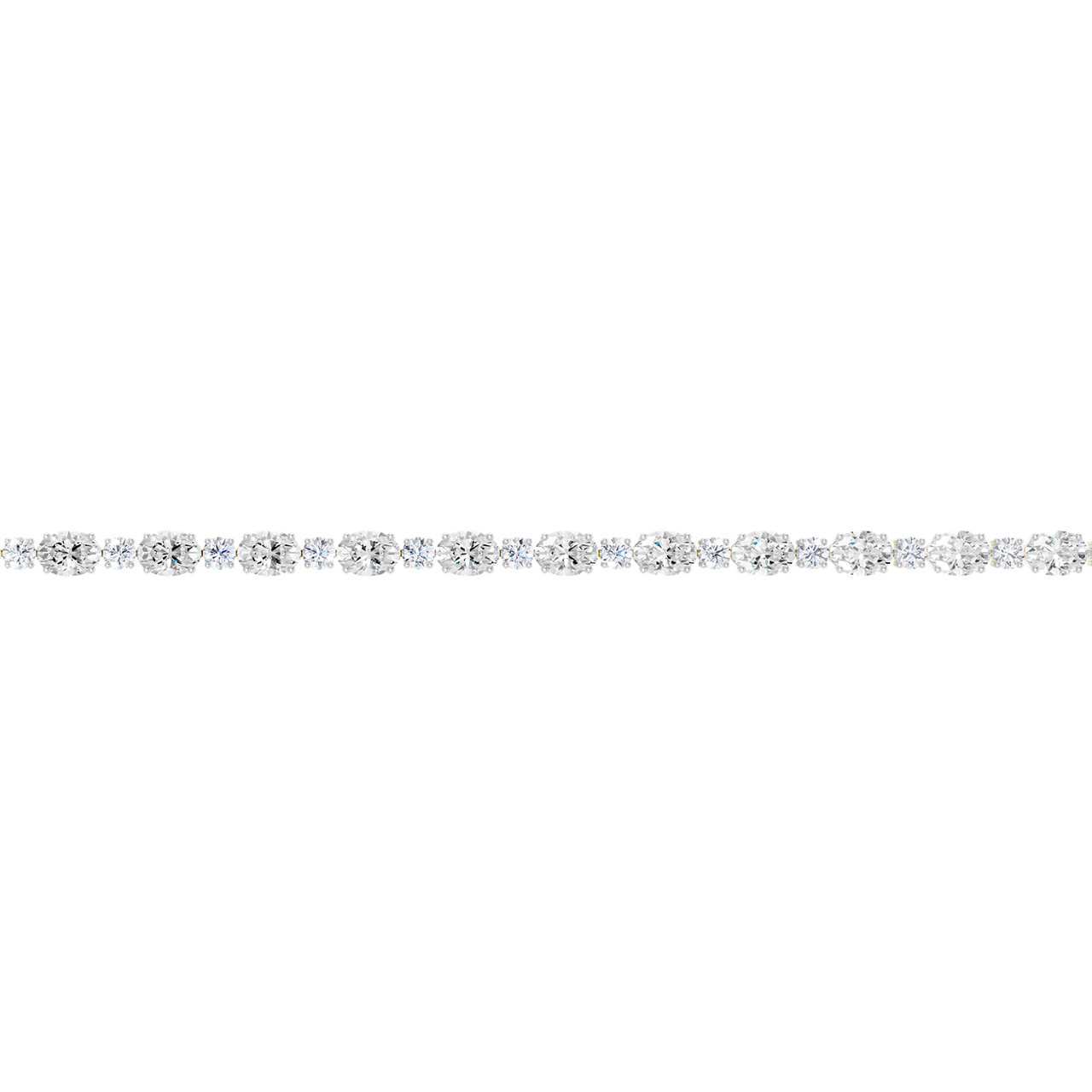 Close-up view of a yellow gold oval diamond tennis bracelet highlighting individual oval diamonds, gold prong detail, and refined craftsmanship.