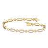 A full top-down view of a 14K yellow gold geometric bracelet, coiled to show the repeating pattern of interlocking links.
