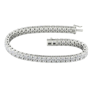 A full top-down view of a 14K white gold bracelet, coiled to show the bold, double-line of brilliant diamonds.