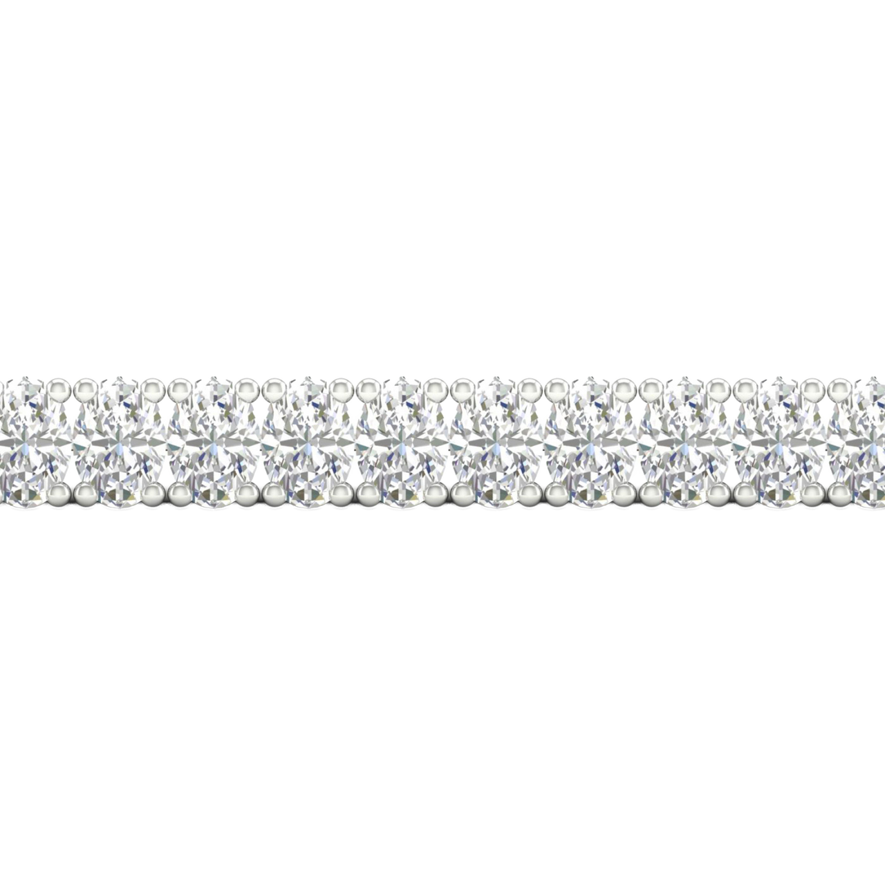 A close-up side view of a 14K white gold bracelet, showing a continuous double line of square-cut diamonds.