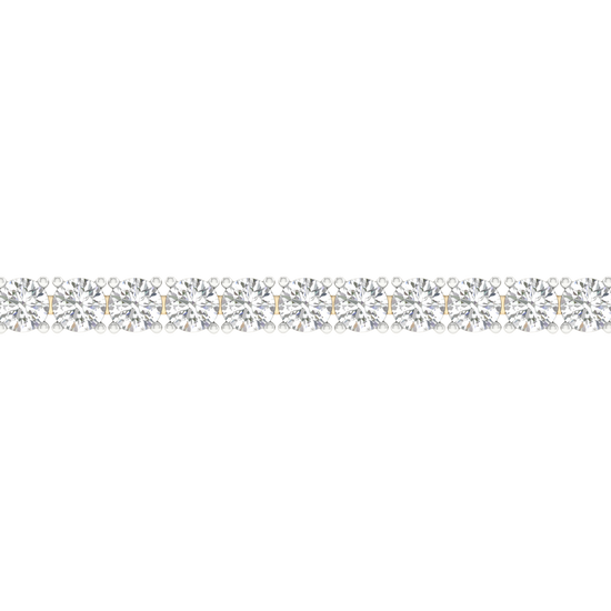 A close-up and full view of the 14K yellow gold tennis bracelet, coiled to showcase the brilliance and quality of the lab grown diamonds.