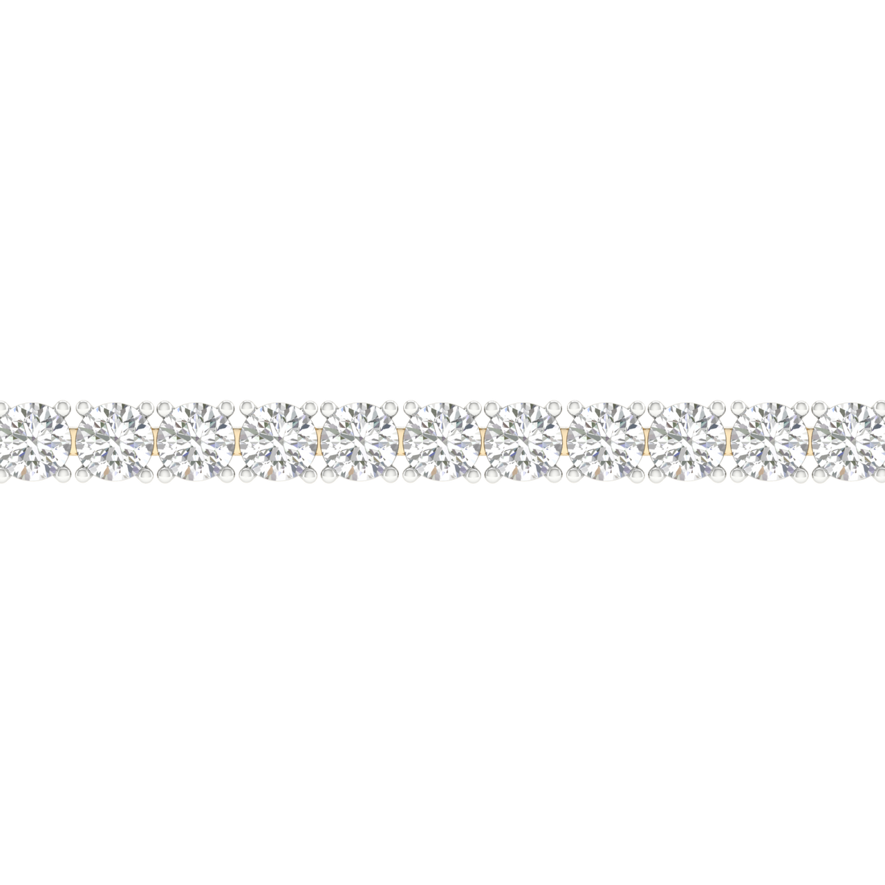 A close-up and full view of the 14K yellow gold tennis bracelet, coiled to showcase the brilliance and quality of the lab grown diamonds.