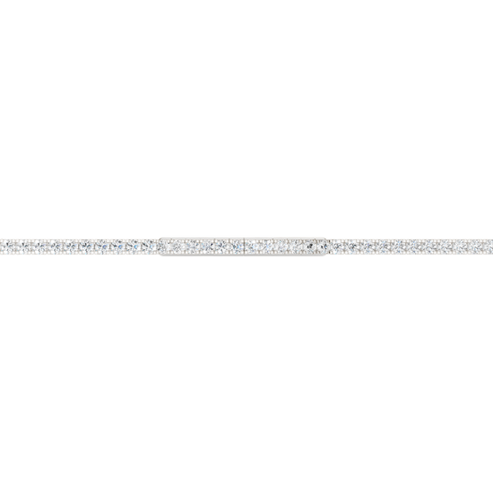 A close-up side view of the 14K white gold lab grown diamond tennis bracelet, detailing the low-profile setting.
