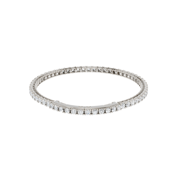 Angled view of the 14K white gold Round Diamond Tennis Bracelet, coiled to showcase the continuous line of lab grown diamonds.