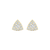 A pair of 14K yellow gold stud earrings with a triangular shape and a surface of pavé diamonds, shown from the front.