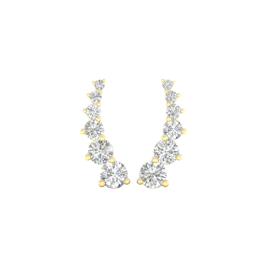 Amorati Diamonds 14K yellow gold delicate diamond climber earring with a line of graduated pavé diamonds, shown from the front.
