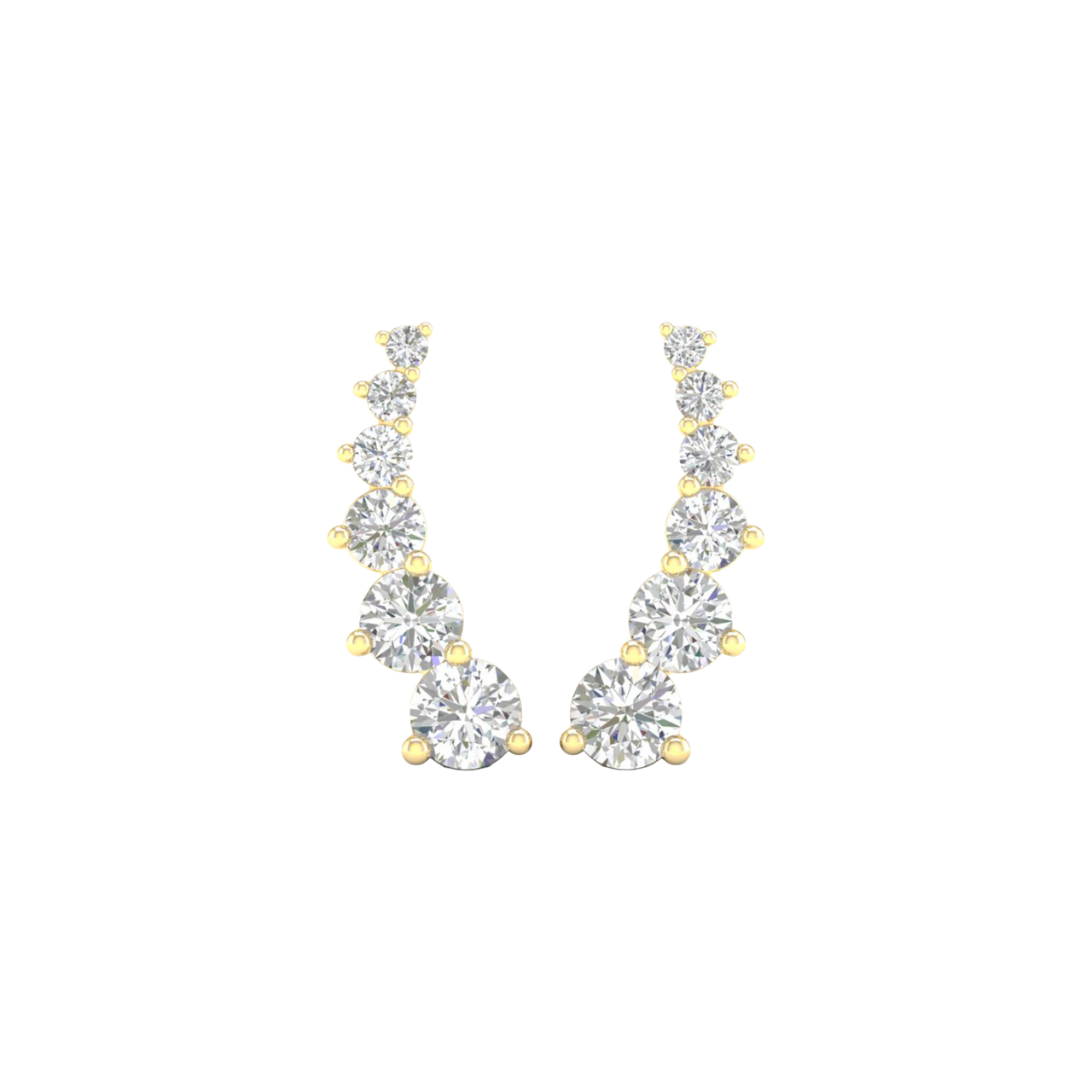 Amorati Diamonds 14K yellow gold delicate diamond climber earring with a line of graduated pavé diamonds, shown from the front.