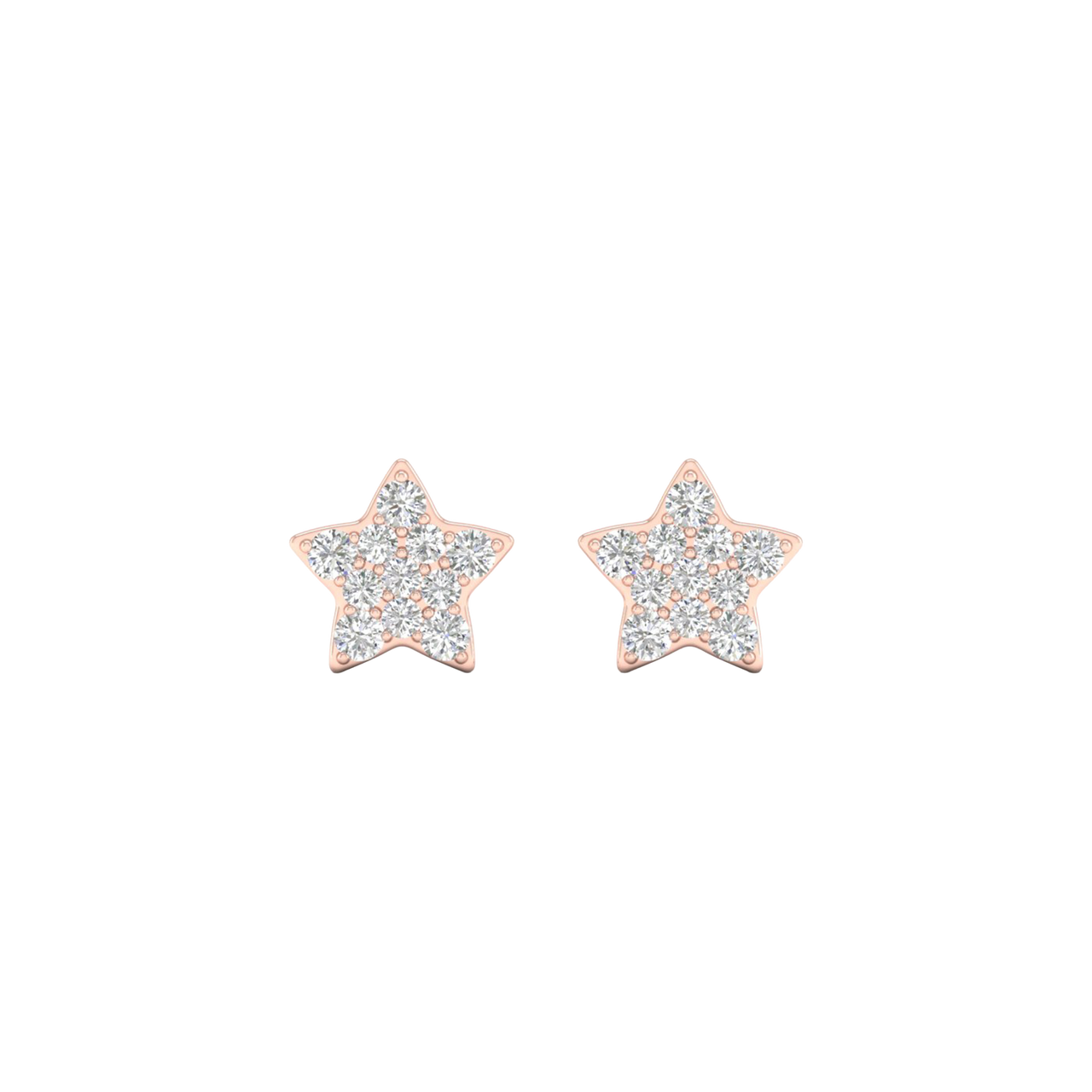 A pair of 14K rose gold stud earrings, with a yellow diamond at the center and a halo of white diamonds, shown from the front.