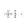 Front and side view of a white gold flower stud earring featuring four pear-cut diamonds.