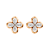 Front view of rose gold floral diamond stud earrings featuring marquise-cut white diamonds arranged in a four-petal flower design with a classic prong-set center.