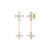 Angled view of rose gold floral diamond drop earrings highlighting warm gold tones, dimensional flower detailing, and diamond sparkle.