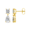 High-polish 14k yellow gold drop earrings by Amorati featuring a mismatched emerald-cut and pear-cut lab-grown diamond for a modern look.