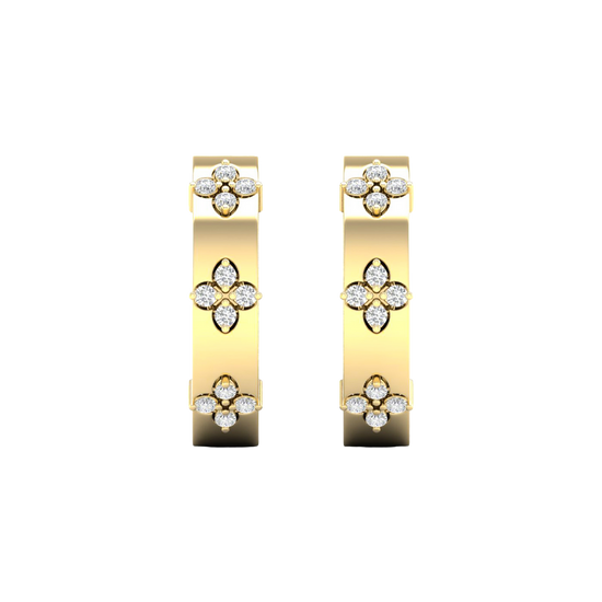 A pair of 14K yellow gold huggie hoop earrings from the Amorati Collection, shown from the front.