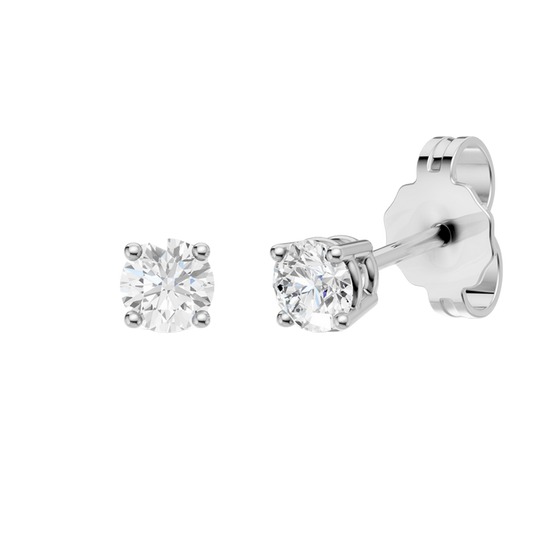 Amorati 1.0 cttw Bold Power Studs, this angled view of white gold round diamond stud earrings highlighting diamond brilliance, prong detail, and polished metal finish.