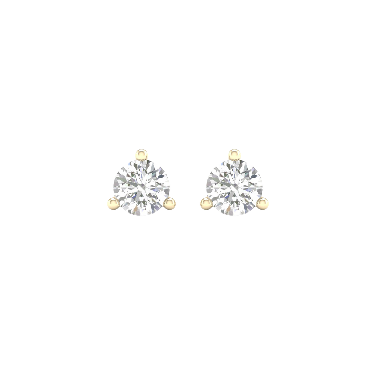 Amorati Bold 1.0 cttw Martini-set stud earring in 10K yellow gold three-prong diamond stud earrings, shown from the front.