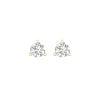 A pair of 14K yellow gold three-prong diamond stud earrings, shown from the front.