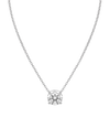 Product shot of a delicate silver-tone chain necklace featuring a brilliant round-cut clear gemstone in a four-prong setting, displayed against a white background.