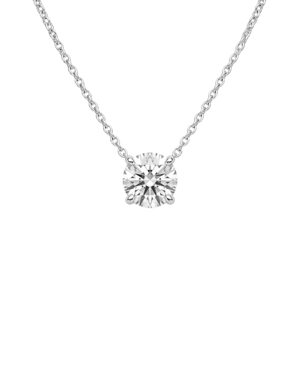 Product shot of a delicate silver-tone chain necklace featuring a brilliant round-cut clear gemstone in a four-prong setting, displayed against a white background.