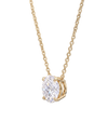 A yellow gold chain necklace with a round diamond pendant shown at an angle on a black background.