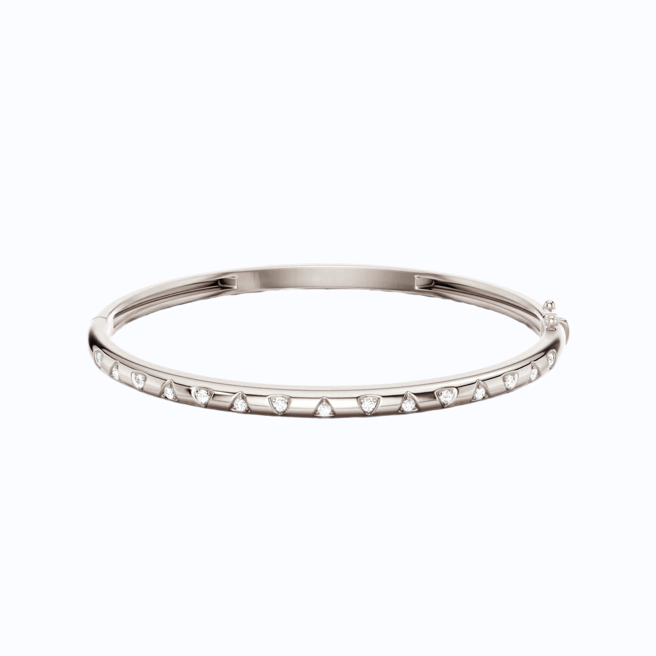 A sleek, high-polish 14k white gold bangle from the Amorati Fourteen Collection, featuring scattered star insets with shimmering round lab-grown diamonds.