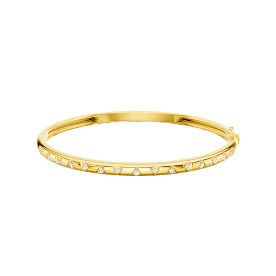 A sleek, high-polish 14k yellow gold bangle from the Amorati Fourteen Collection, featuring scattered star insets with shimmering round lab-grown diamonds.