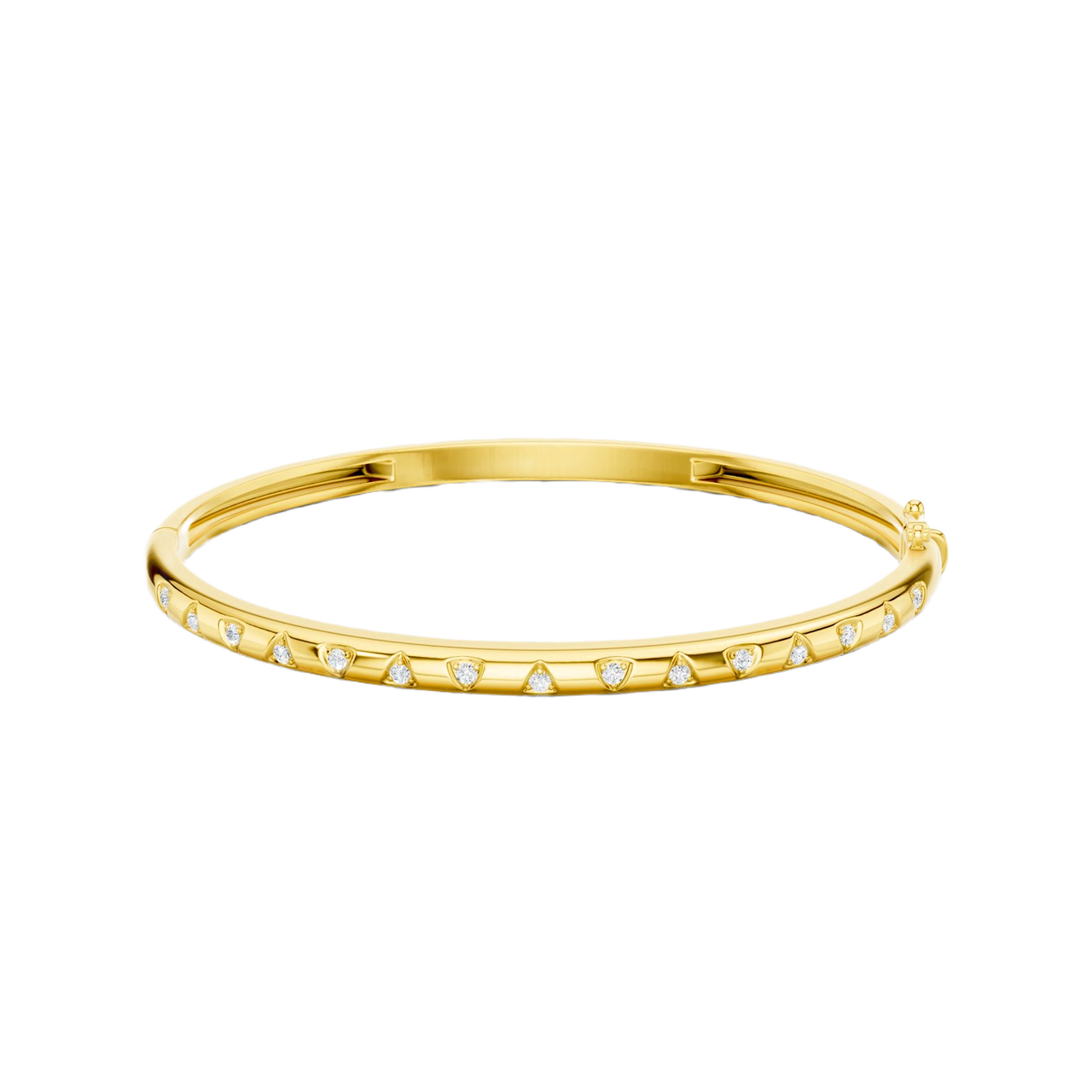 A sleek, high-polish 14k yellow gold bangle from the Amorati Fourteen Collection, featuring scattered star insets with shimmering round lab-grown diamonds.