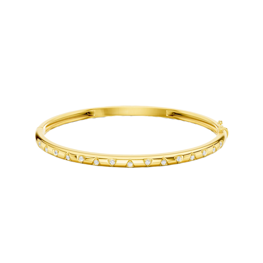 A sleek, high-polish 14k yellow gold bangle from the Amorati Fourteen Collection, featuring scattered star insets with shimmering round lab-grown diamonds.