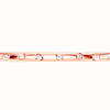 Amorati Diamond Multishape studded diamond stackable bangle. This cuff bangle is high shine 14K rose gold. Features a close-up of a rose gold bracelet featuring a single row of small round-cut clear gemstones set in a polished metal, shown against a solid white background.