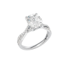 A three-quarter view of the Elongated Cushion diamond engagement ring in 14k white gold with a prong diamond band and cathedral setting