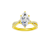 Front view of the Marquise cut diamond engagement ring in 14k yellow gold with a prong diamond band and twist setting