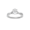 A top view of 14K white gold Amorati Vignette oval diamond solitaire with prong setting and diamond band