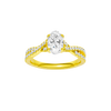 A top view of 14K yellow gold Amorati Vignette oval diamond solitaire with prong setting and diamond band