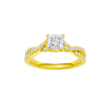 A top view of 14K yellow gold Amorati Vignette princess diamond solitaire with prong setting and diamond band