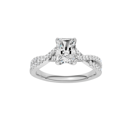 A top view of the 14K white gold Amorati Vignette Radiant Diamond Band Solitaire