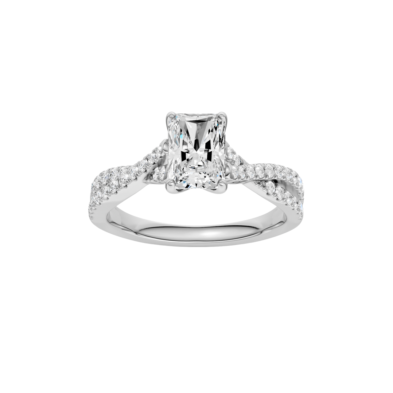 A top view of the 14K white gold Amorati Vignette Radiant Diamond Band Solitaire