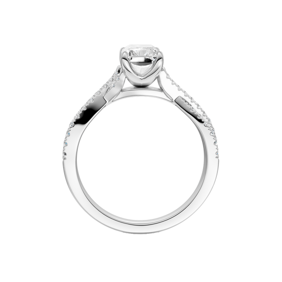 A side profile view of the 14K white gold Amorati Vignette Radiant Diamond Band Solitaire
