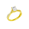 An angled view of the 14K yellow gold Amorati Vignette Radiant Diamond Band Solitaire