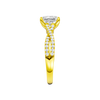 A side view of the 14K yellow gold Amorati Vignette Radiant Diamond Band Solitaire