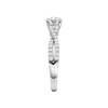 A side view of the 14K white gold Amorati Vignette Round Diamond Band Solitaire