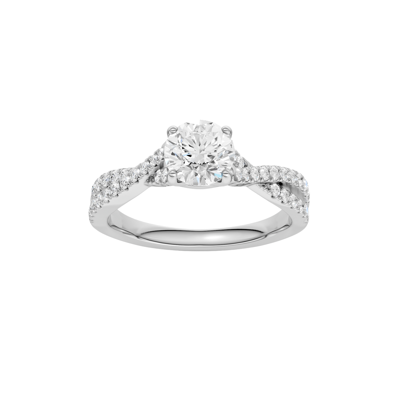 A top view of the 14K white gold Amorati Vignette Round Diamond Band Solitaire