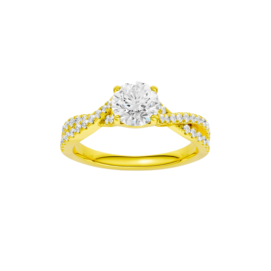 A top view of the 14K yellow gold Amorati Vignette Round Diamond Band Solitaire