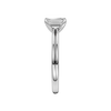 A side view of the Emerald cut diamond engagement ring in platinum with a plain band and solitaire setting