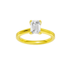 A front view of the Emerald cut diamond engagement ring in 14k yellow gold with a plain band and solitaire setting