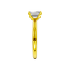 A side view of the Emerald cut diamond engagement ring in 14k yellow gold with a plain band and solitaire setting