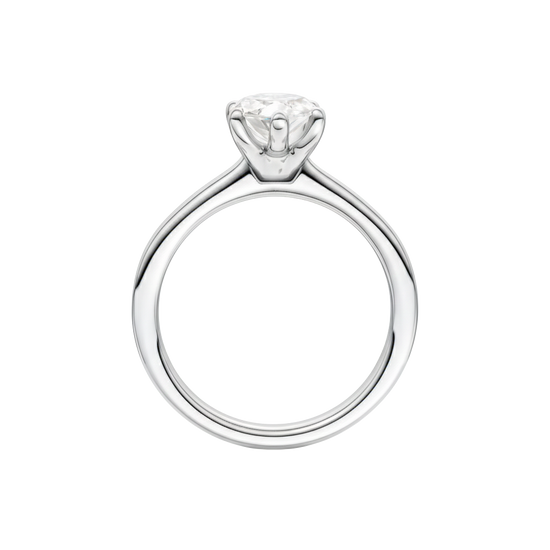 A profile view of the Marquise cut diamond engagement ring in 14k white gold with a plain band and solitaire setting