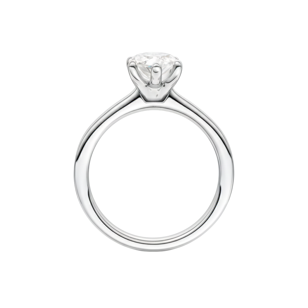 A profile view of the Marquise cut diamond engagement ring in platinum with a plain band and solitaire setting