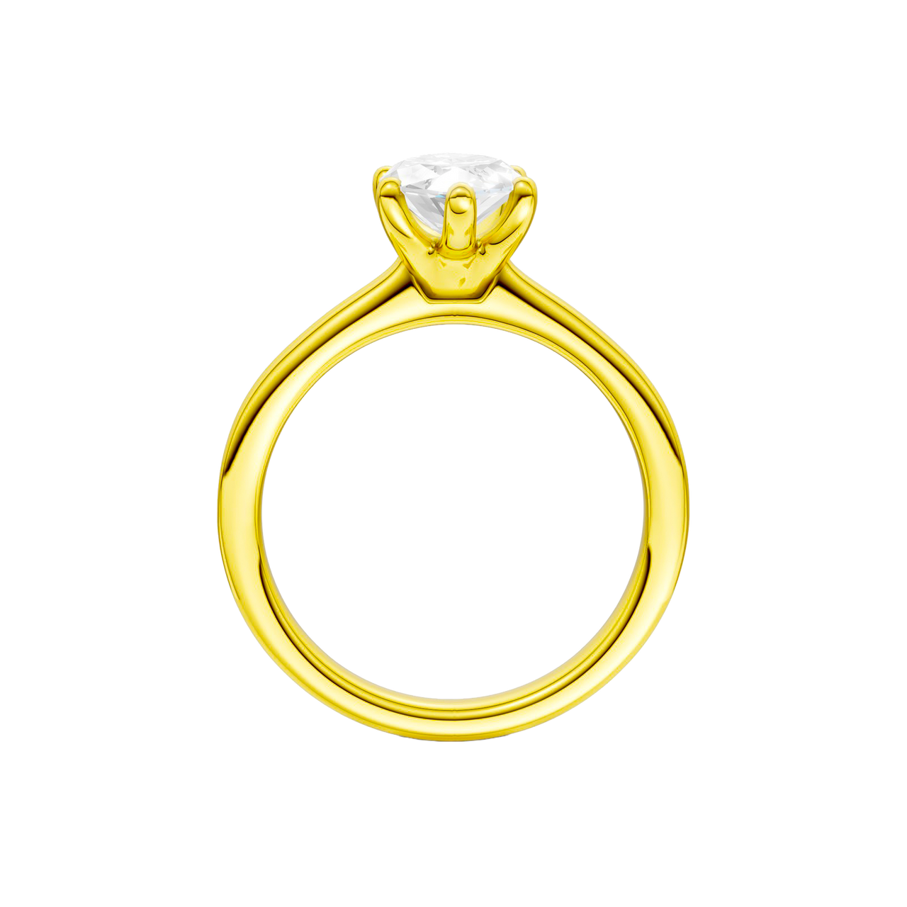 A profile view of the Marquise cut diamond engagement ring in 14k yellow gold with a plain band and solitaire setting