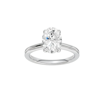 A front view of the Oval cut diamond engagement ring in 14k white gold with a plain band and solitaire setting