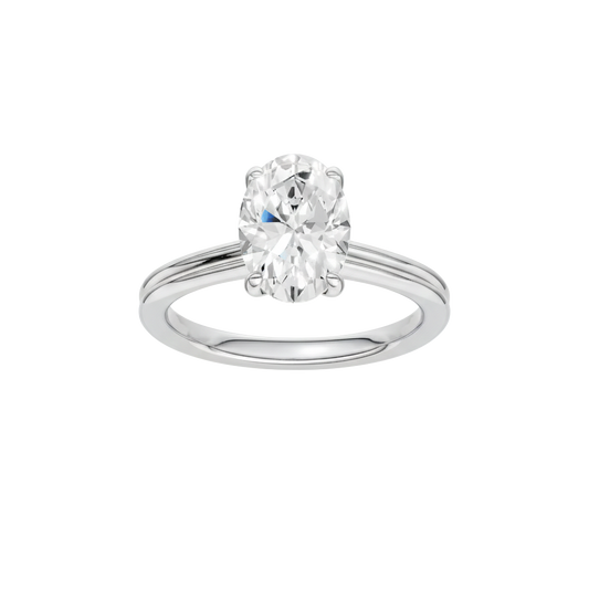 A front view of the Oval cut diamond engagement ring in 14k white gold with a plain band and solitaire setting